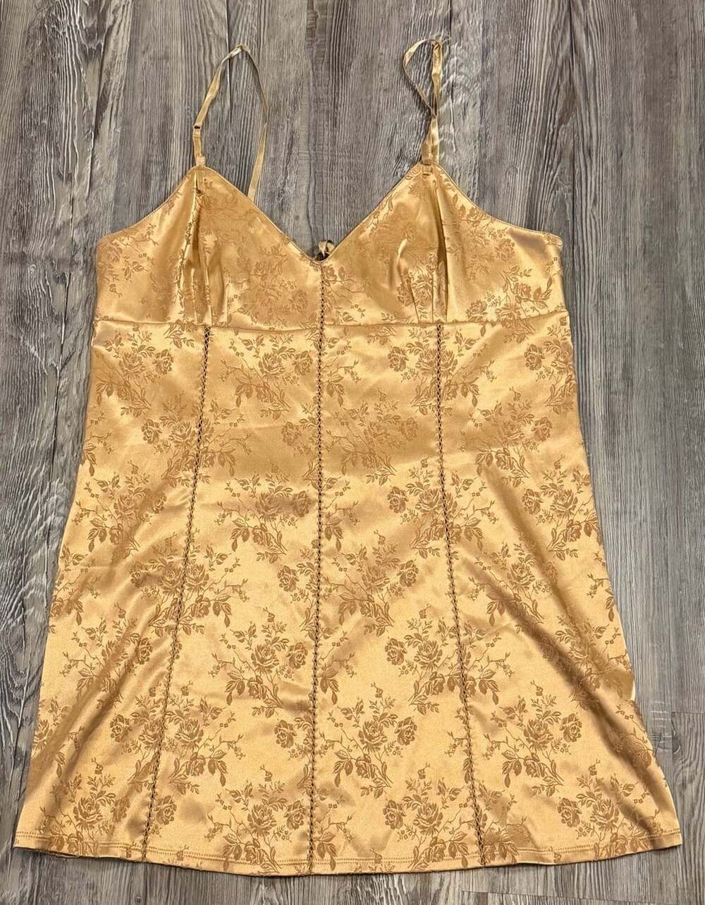Victoria's Secret Gold Floral Brocade Lace-Up Back Slip Dress